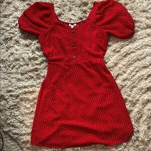 Red Polka Dot Dress with Puff Sleeves